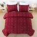 3PCS Tufted Comforter Set Boho Geometry Embroidery Queen Burgundy