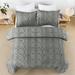 3PCS Tufted Comforter Set Boho Geometry Embroidery Queen Dark Grey