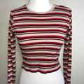 Brandy Melville Tops | Brandy Melville Santana Striped Multicolor Long Sleeve Cropped Long Sleeve Top | Color: Red/Tan | Size: S