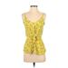 Sienna Sky Sleeveless Blouse: Plunge Covered Shoulder Yellow Floral Tops - Women's Size X-Small