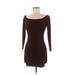 Forever 21 Casual Dress - Bodycon Boatneck 3/4 sleeves: Burgundy Print Dresses - Women's Size Medium