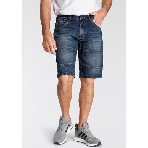 Jeansbermudas H.I.S Gr. 30, N-Gr, blau (dunkelblau) Herren Jeans entspannte Passform, gerader Beinschnitt, modische Washed-Optik