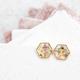 Rainbow Tourmaline Gemstone Crystal Hexagon Resin Earrings - Druzy Natural Chips Mosaic Jewelry Geometric Minimalist Clear Studs