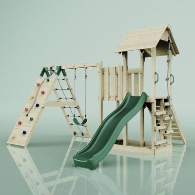 Polar play Outdoor Spielturm mit Wellenrutsche, Klettergerüst mit Kinderschaukel Kletterturm