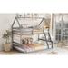 Twin Over Full House Bunk Bed with Built-in Ladder, Wooden Floor Bed Frame with Safety Guard Rails for Kids Teens, Boys & Girls
