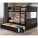 Full Over Full Bunk Bed with Twin Size Trundle, Solid Wood Bunkbed with Safety Guardrail and Ladder, Can Separated into 2 Beds