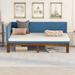 Upholstered Daybed, Mid Century Linen Fabric Sofa Bed with A Backrest & Armrests, Wood Daybed Frame with Wood Slats Supports