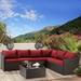 7 Pcs Patio Furniture Set All Weather Sectional Sofa with Red Cushion & Coffee Table