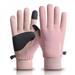1Pair Riding Plush Gloves Velvet Temperature Locking Ski Gloves Men Women Outdoor Windproof Cycling Bicycle Climbing Warm Gloves Pink M