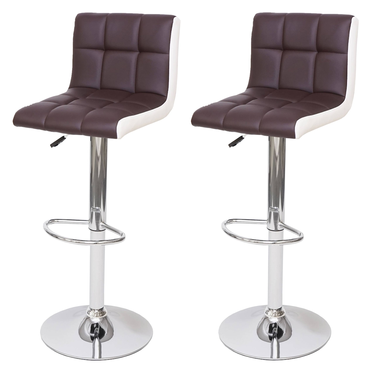 Mendler 2er-Set Barhocker HWC-G87, Tresenhocker Barstuhl, höhenverstellbar ~ Kunstleder braun-weiß, Chromfuß Image