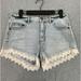 Free People Shorts | Free People Jean Shorts Womens Size 27 Blue Denim Crochet Lace Trim Distressed | Color: Blue/White | Size: 27