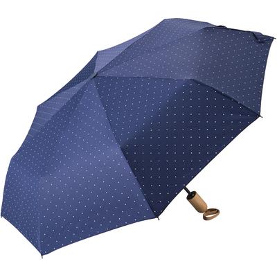 Taschenregenschirm EUROSCHIRM "Taschenschirm 32P7, Punkte weiß", blau (marine, weiß), Bezug: 100% Polyester, gepunktet, Regenschirme, marineblau, Punkte weiß, kompakte Größe, Automatik, Buche Holzgriff Image