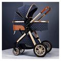 2 in 1 Pushchair Stroller Foldable Luxury Baby Pushchair High Landscape Infant Carriage for Boys Girls,Extra-Large Storage Basket,Compact Folding Design, 55-lb Capacity (Color : Blue)