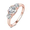JewelryPalace Classic GRA 3 Stones 1ct Moissanite Engagement Rings for Women, 14k Rose Gold Plated 925 Sterling Silver Promise Ring for Her, Round Cut Simulated Diamond Wedding Rings Size 7