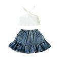 ZHAGHMIN Little Girl Suit Toddler Girls Sleeveless Vest T Shirt Tops Denim Skirts Outfits Baby Girl Gift Welcome Baby Girl Toddler Girl Skirt Set Girls Clothes Size 14-16 Outfits New Baby Clothes An