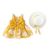 ZHAGHMIN Young Girls Fashion Dresses Ruffles Baby Set Vacation Girls Sleeveless Bow Floral Beach Summer Hat Dress Princess Toddler Dresses 03Y Girls Dresses Flower Girl Flowers 4T Holiday Dress Summ