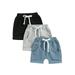 Qtinghua 3-Pack Toddler Baby Boy Girl Shorts Jogger Pants Casual Drawstring Waist Summer Sweatpants with Pockets Black Gray Blue 6-12 Months