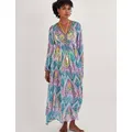 Monsoon Womens Printed V-Neck Tie Front Maxi Waisted Dress - Pink Mix, Pink Mix