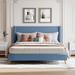 Queen Size Corduroy Platform Bed with Wingback Headboard