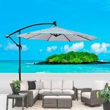Outdoor Patio Umbrella Solar Powered LED Lighted Sun Shade Market Waterproof 8 Ribs Umbrella with Crank and Cross Base