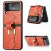 for Samsung Galaxy Z Flip 4 5G Leather Case with Wristband Ultra Thin Kickstand Stand PU Leather Back Cover Case Hard PC Shockproof Stand Case for Galaxy Z Flip 4 Women Girls Men Orange