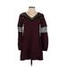 Express Casual Dress - Shift V Neck Long sleeves: Burgundy Dresses - Women's Size X-Small