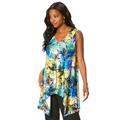 Plus Size Women's V-Neck Handkerchief Hem Ultrasmooth® Fabric Tunic by Roaman's in Multi Layered Palms (Size 18/20)