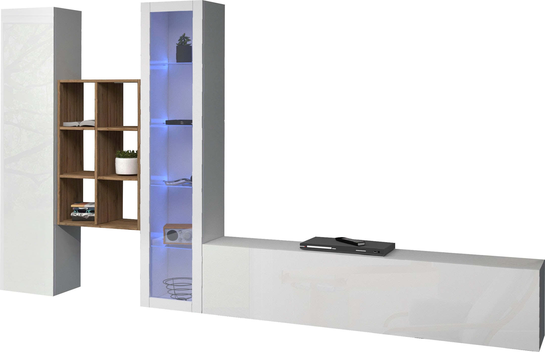 Wohnwand INOSIGN "Maruska", weiß (weiß hochglanz, weiß hochglanz), B:320cm H:180cm T:30cm, Spanplatte, Kastenmöbel-Sets