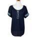 J. Crew Tops | J. Crew Embroidered Tie Neck Navy Blue Short Sleeve Peasant Blouse | Color: Blue | Size: S