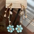 Anthropologie Jewelry | Anthropologie Floral Vine Drop Earrings Nwt Retail $44 | Color: Blue/Gold | Size: 2” Drop (Approx)