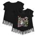 Girls Toddler Tiny Turnip Black Pittsburgh Pirates Peace Love Baseball Fringe T-Shirt