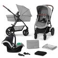 Kinderkraft MOOV CT Kinderwagen 3 in 1 komplettset bis 26 kg, Kombikinderwagen reisesysteme mit Babyschale I-size 40-75 cm, Wickeltasche Regenschutz Fußsack, Zusammenklappen, Liegeposition, Grau