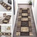 Carpet Runners for Hallways Non-Slip Long Dark Brown Geometrical Area Rugs 70X500CM , Stair Carpet and Kitchen Anti-slip Indoor Outdoor Floor Mats Doormat for Corridor Living Room Bedroom rug runner