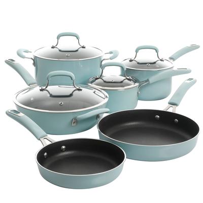 Nonstick Aluminum Cookware 10 Piece Set in Arctic Blue