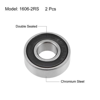 1606-2RS Deep Groove Ball Bearings Z2 3/8 x 29/32 x 5/16inch Double Sealed 2 Pcs - 3/8"x29/35"x5/16"