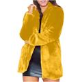 SMihono Clearance Womens Faux Furs Jacket Mid Length Loose Fluff Soft Rabbit Furs Solid Color Coat Long Sleeve Lapel Female Loose Casual Outerwear Yellow XXL
