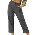 Mrat Flowy Pants Full Length Pants Women Casual Solid Color Pockets Buttons Elastic Waist Comfortable Straight Pants Sweat Pants Ladies Casual Dark Gray XXXL