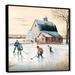 Red Barrel Studio® Playing Hockey in Winter I - Painting on Canvas in Blue/Brown/Red | 16 H x 16 W x 1 D in | Wayfair