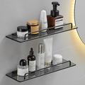 17 Stories Cirila Bathroom Shelves Wall Mounted Tempered Glass Shelf w/ Rail Floating Shelves Glass/Metal in Black | 2 H x 15.8 W x 4.7 D in | Wayfair