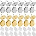 Blank Stud Earring Bezel for Jewelry Making Stud Earring Kit Includes 100Pcs Cup Post Earrings and 100Pcs Rubber Earring Back for DIY Jewelry Findings Earring Supplies(KC Gold Silver)