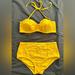 Kate Spade Swim | Kate Spade High Waisted Pinup Style Yellow Eyelet Two Piece Swimsuit | Color: Yellow | Size: L
