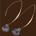 Anthropologie Jewelry | Gold Wire Open Loop Teardrop Blue Marbled Druzy Sparkle Dangle Hoop Earring | Color: Blue/Gold | Size: Os