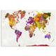 Tableau bois carte du monde avec des taches de couleur - 40 x 30 cm - Multicolore