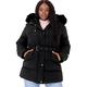 Lovedrobe Damen Womens Ladies Plus Size Jacket Quilted with Zip Pocket Waterproof Hood Belt Faux Fur Mini Length Warm Coat, Schwarz, 42