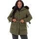 Lovedrobe Damen Womens Ladies Plus Size Jacket Quilted with Zip Pocket Waterproof Hood Belt Faux Fur Mini Length Warm Coat, Khaki, 48
