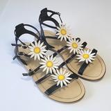 Kate Spade Shoes | Kate Spade Collin Daisy Sunflower T-Strap Leather Sandals Women's Size 8 | Color: Black/Red/White/Yellow | Size: 8