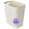 Store & Order Stackable Medium Storage Basket x5, Decorative Plastic Box, Multi-Functional Boxes for around the home, Ideal Toy Storage or Organiser Baskets for Kitchen or Bathroom, White Rattan 14L