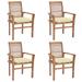 Walmeck Dining Chairs 4 pcs with White Cushions Solid Teak Wood