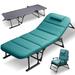Lilypelle 4-Fold Camping Cots for Adults Adjustable 4-Position Folding Lounge Chair with 2-Sided Mattress & Pillow Folding Sleeping Cot Green