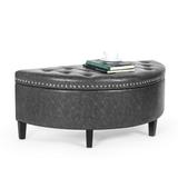 Homebeez 43.5 Half Moon Storage Ottoman Bench Button Bedroom Benches for Entryway Living Room Gray